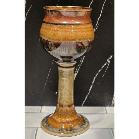 Studio Pottery Wine Goblets/Chalices (4) Hand Crafted Artist JT Brown Cream 7" - Picture 16 of 16